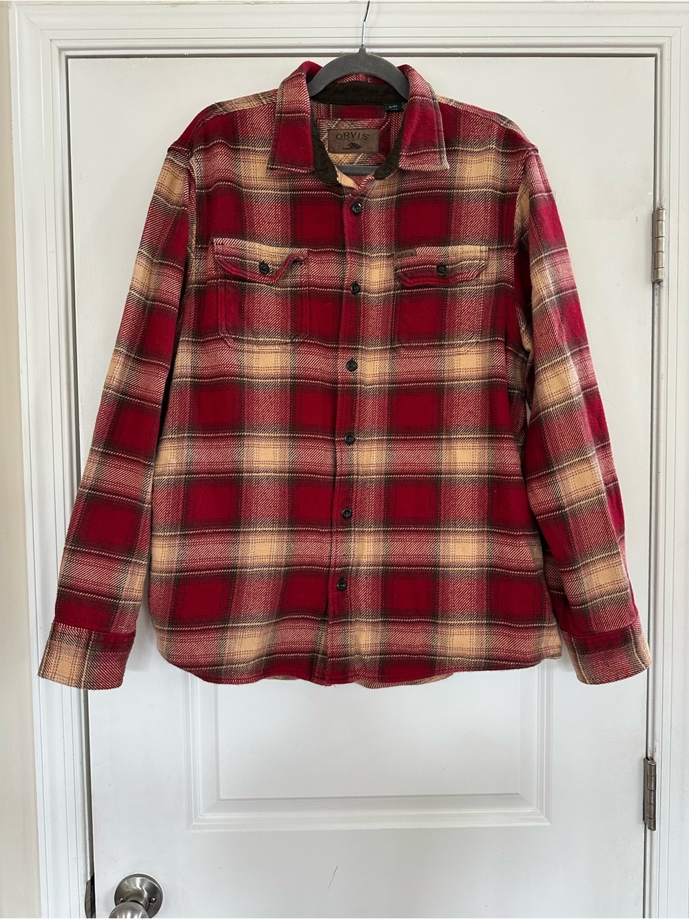 Orvis Big Bear Plaid Heavyweight Flannel Shirt Jacket Mens XL Shacket Red Plaid